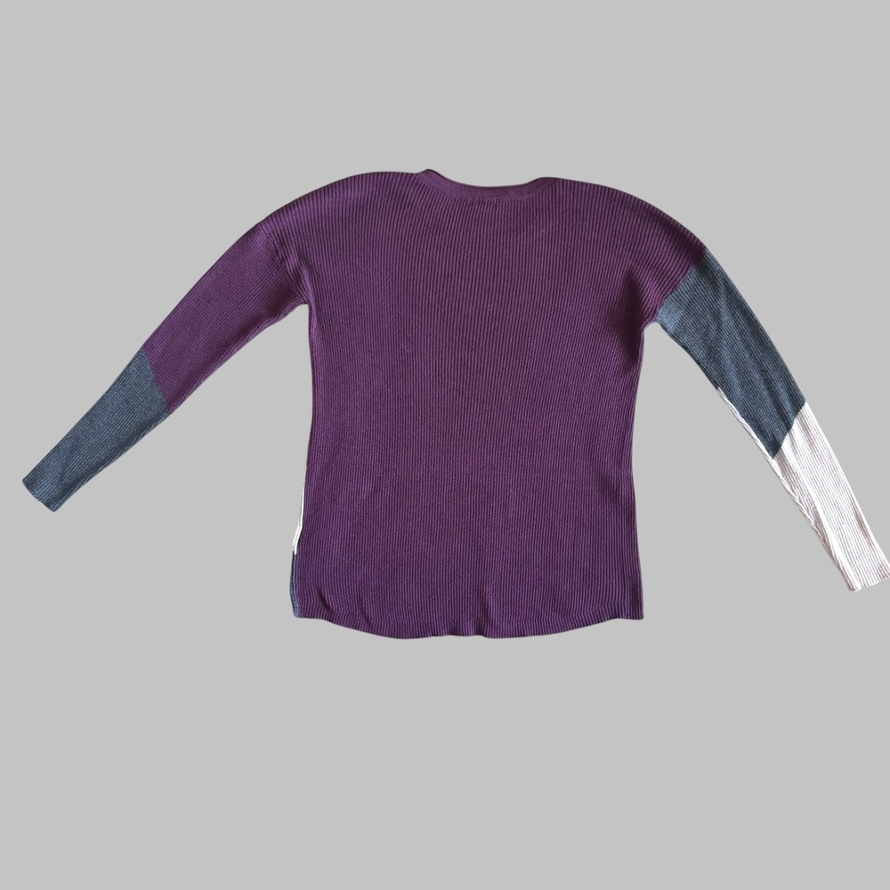 Smartwool Merino Wool Blend Colorblock Ribbed Sweater top Purple Gray Womens M - Picture 6 of 7